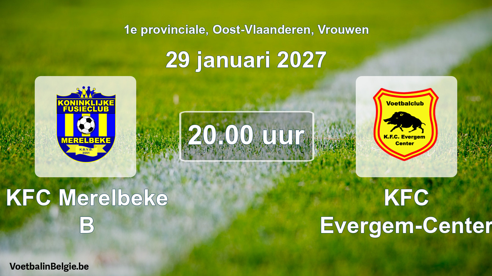 Geplande wedstrijd vrouwenvoetbal: KFC Merelbeke B - KFC Evergem-Center (29 januari 2027)