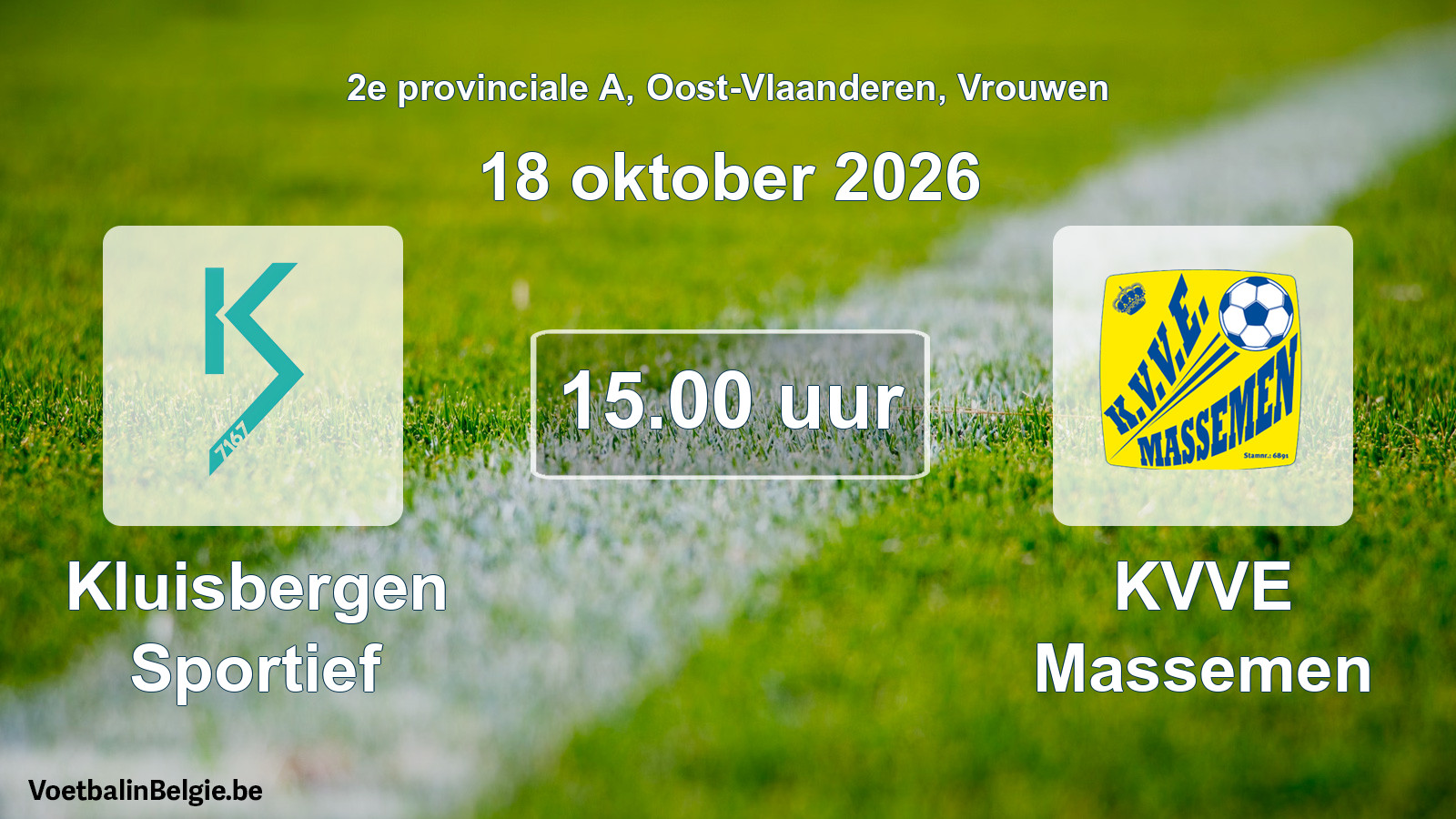 Geplande wedstrijd vrouwenvoetbal: Kluisbergen Sportief - KVVE Massemen (18 oktober 2026)