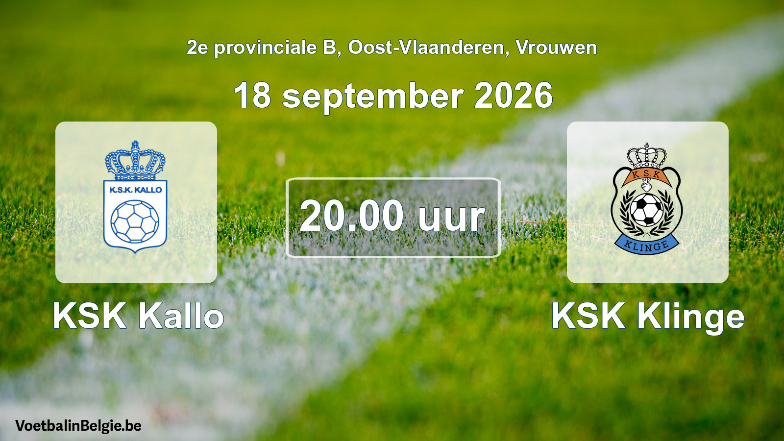 Geplande wedstrijd vrouwenvoetbal: KSK Kallo - KSK Klinge (18 september 2026)