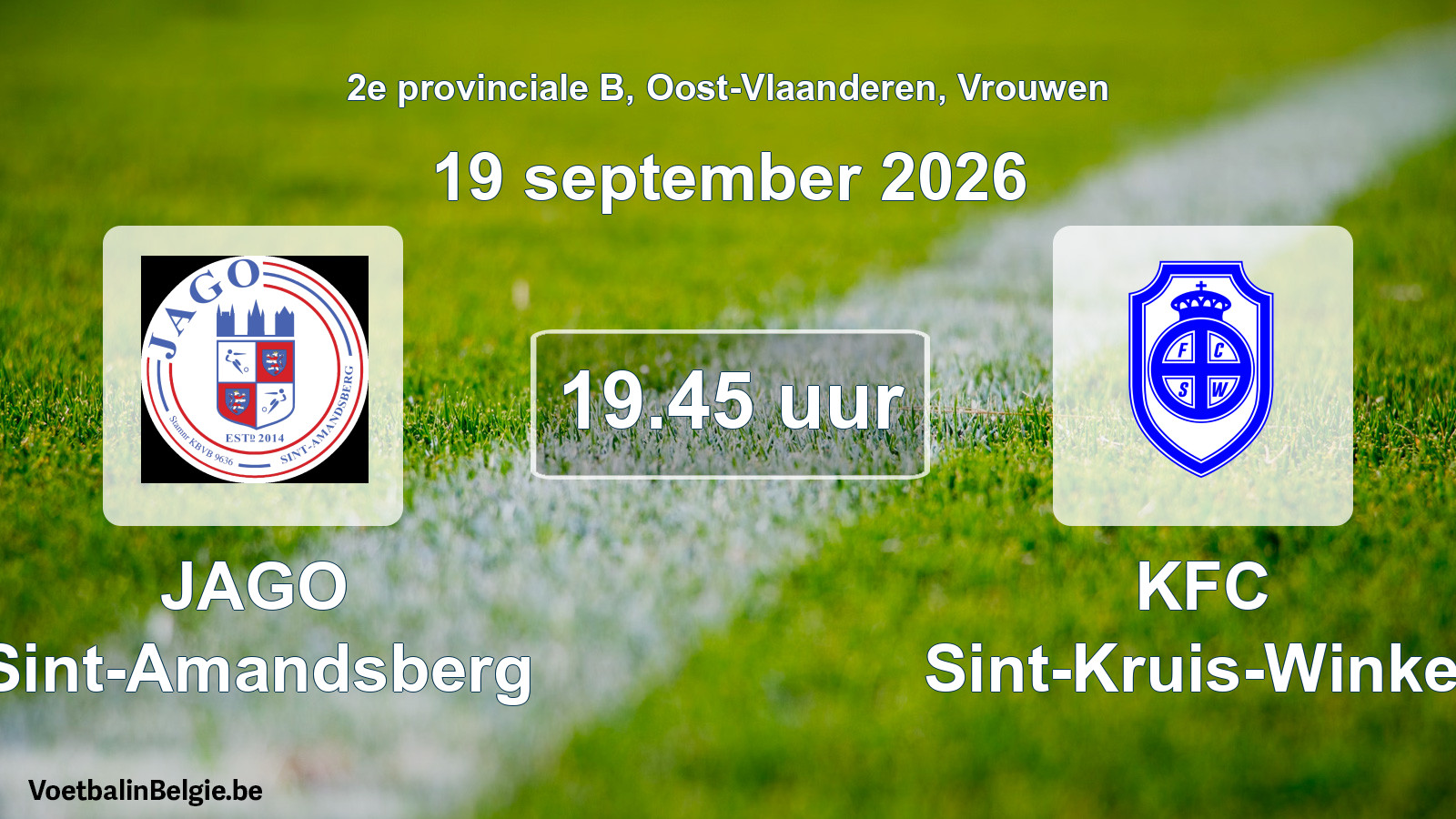 Geplande wedstrijd vrouwenvoetbal: JAGO Sint-Amandsberg - KFC Sint-Kruis-Winkel (19 september 2026)