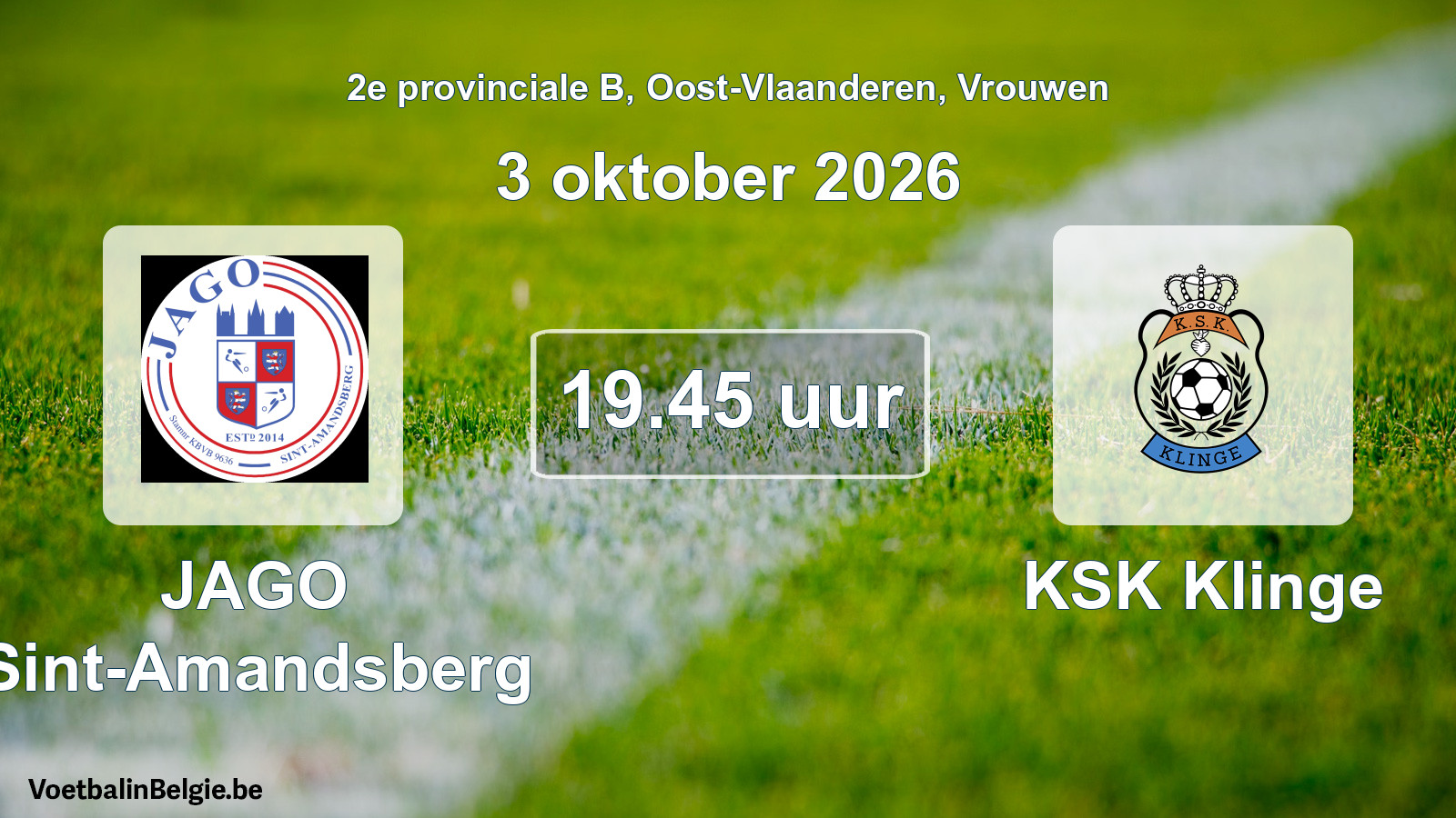 Geplande wedstrijd vrouwenvoetbal: JAGO Sint-Amandsberg - KSK Klinge (3 oktober 2026)