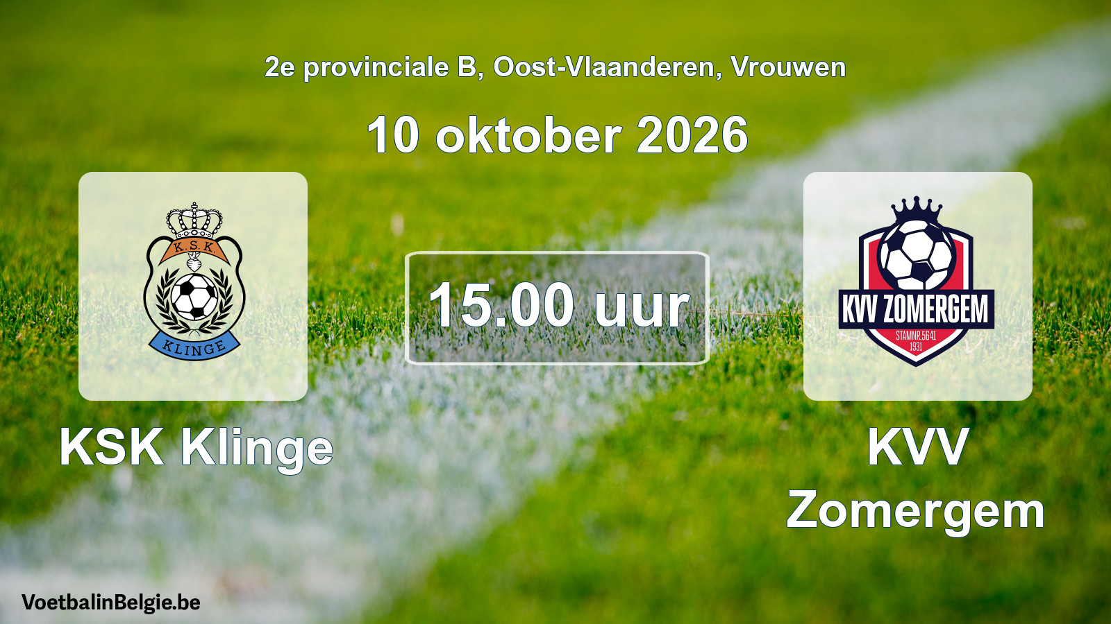 Match prévu football femmes: KSK Klinge - KVV Zomergem (10 octobre 2026)