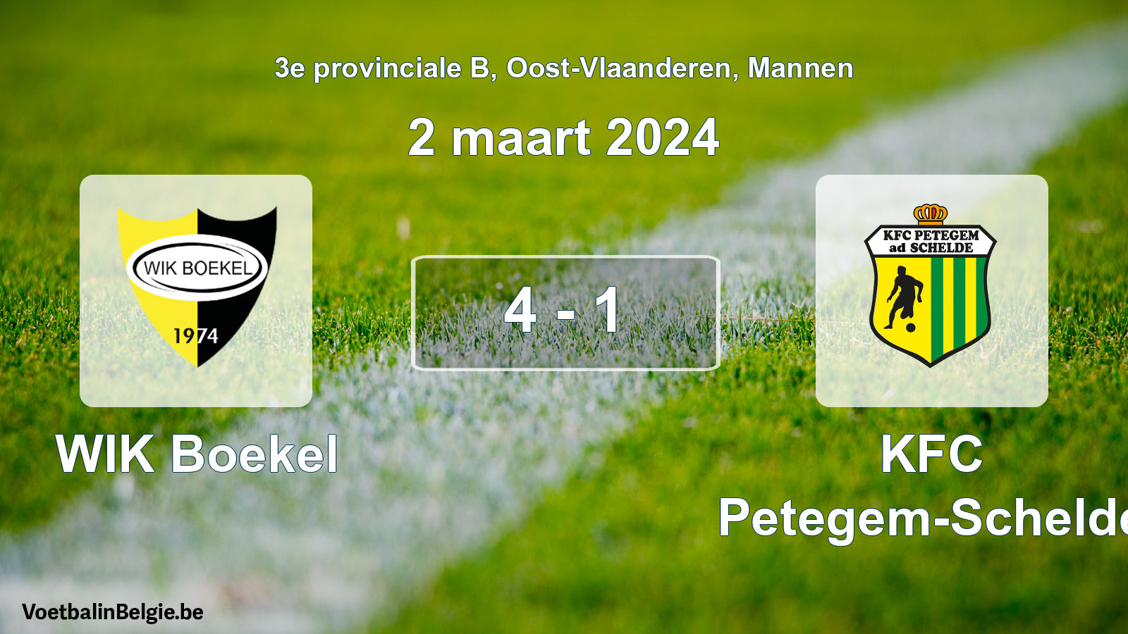 Gespeelde wedstrijd mannenvoetbal: WIK Boekel - KFC Petegem-Schelde 4 - 1 (2 maart 2024)