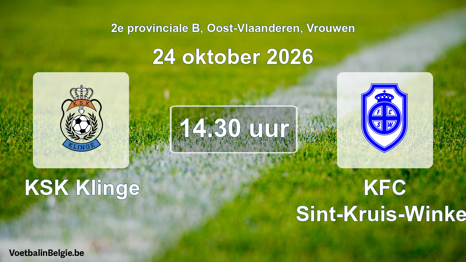 Geplande wedstrijd vrouwenvoetbal: KSK Klinge - KFC Sint-Kruis-Winkel (24 oktober 2026)