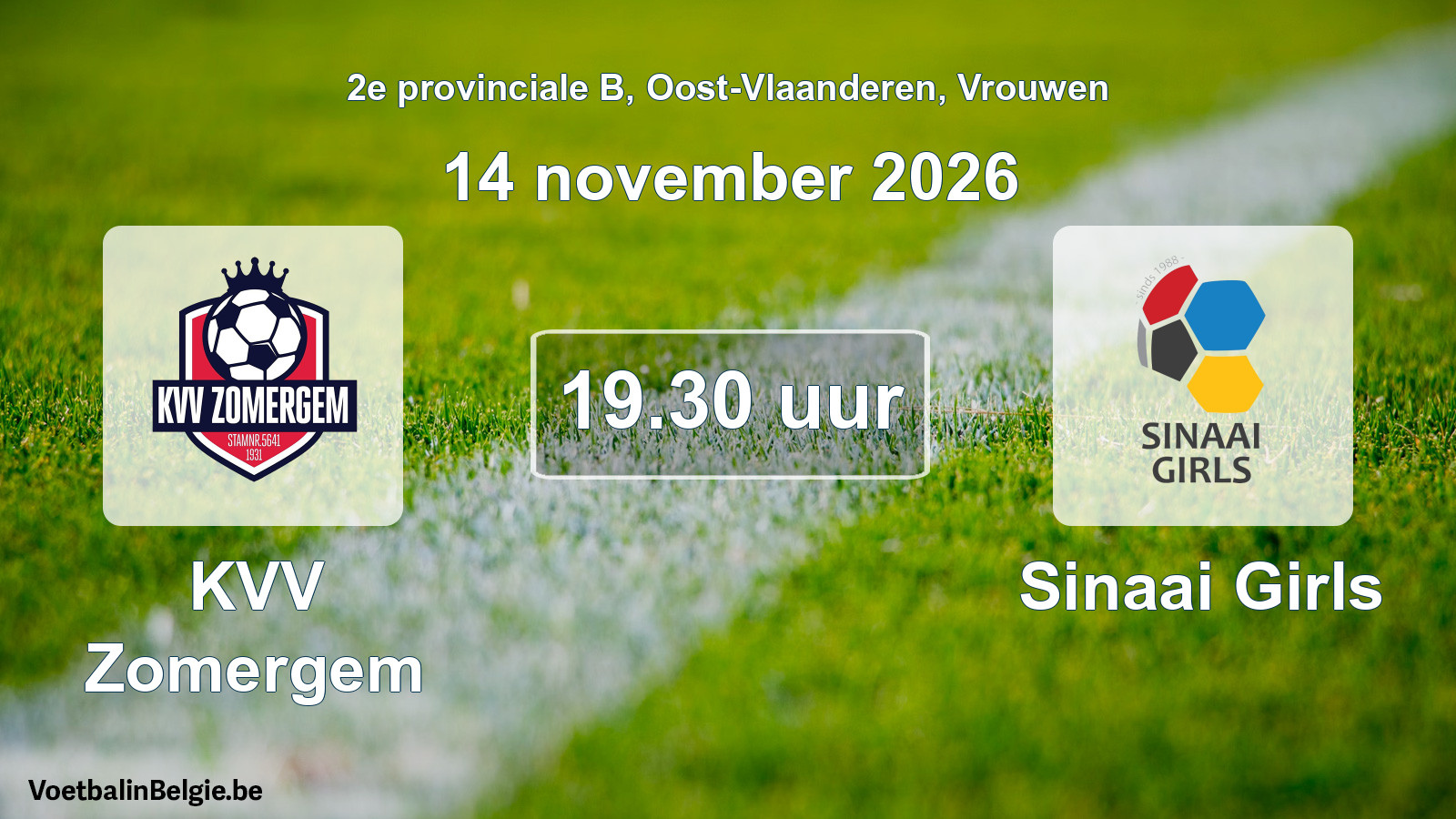 Geplande wedstrijd vrouwenvoetbal: KVV Zomergem - Sinaai Girls (14 november 2026)
