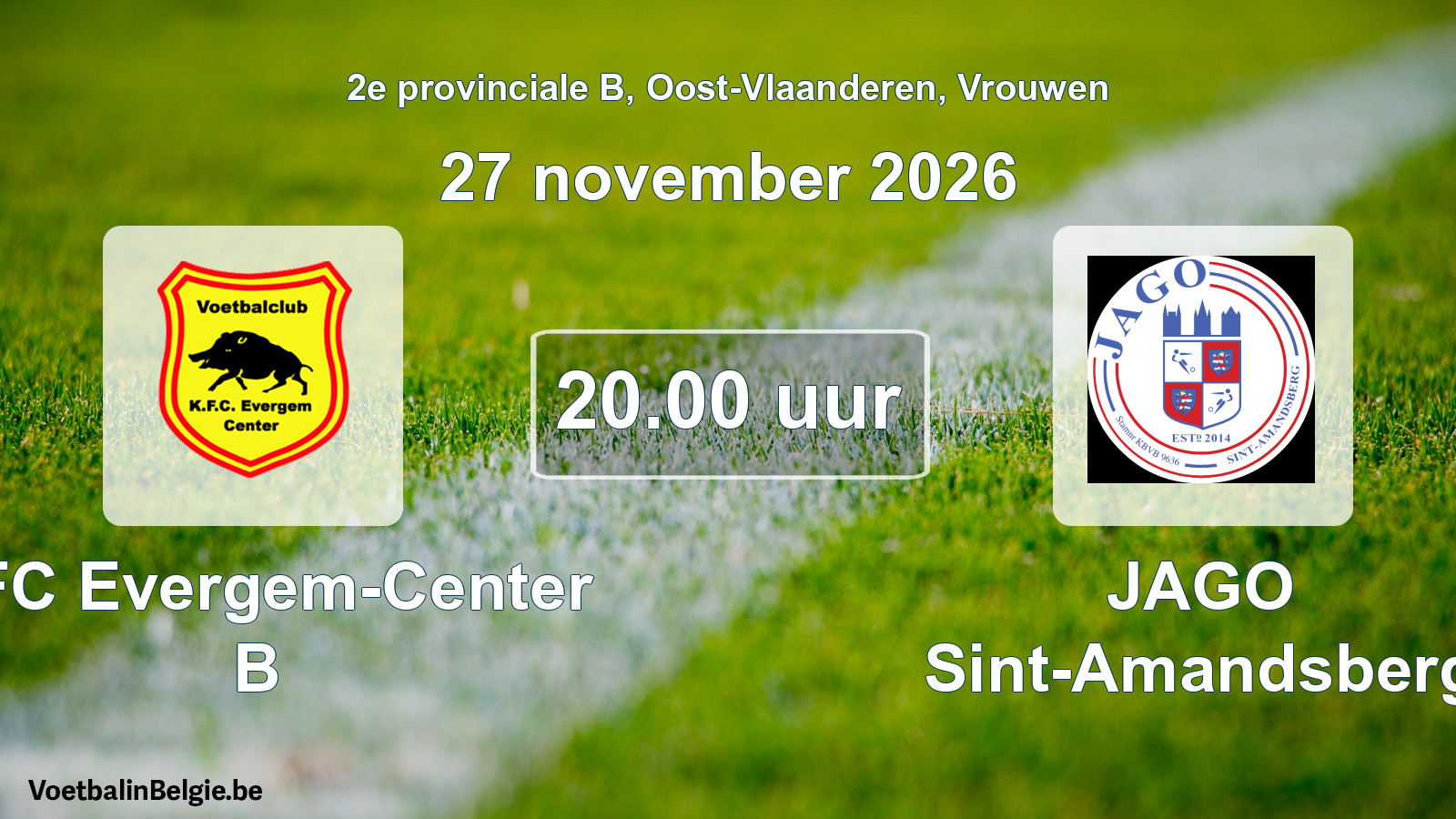 Geplande wedstrijd vrouwenvoetbal: KFC Evergem-Center B - JAGO Sint-Amandsberg (27 november 2026)