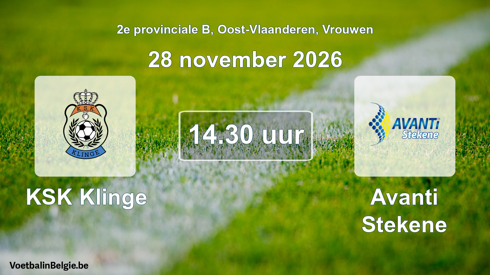 Geplande wedstrijd vrouwenvoetbal: KSK Klinge - Avanti Stekene (28 november 2026)
