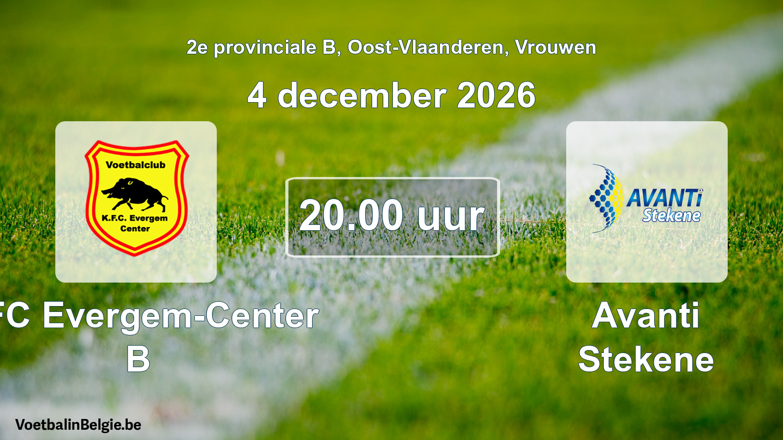 Geplande wedstrijd vrouwenvoetbal: KFC Evergem-Center B - Avanti Stekene (4 december 2026)