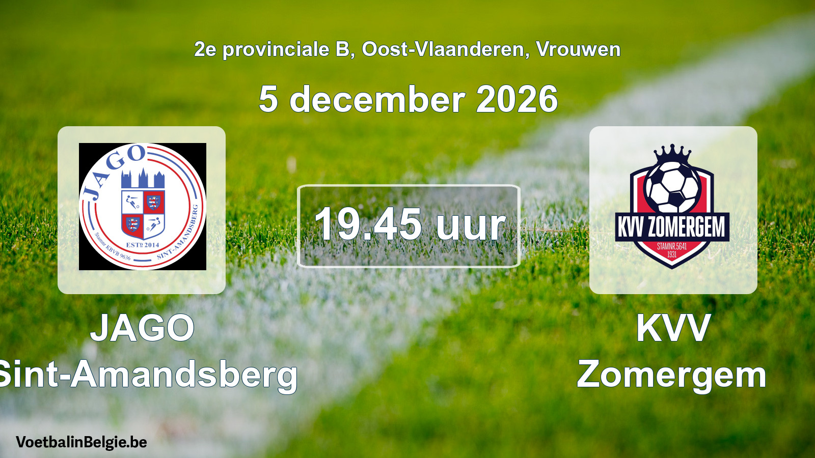 Geplande wedstrijd vrouwenvoetbal: JAGO Sint-Amandsberg - KVV Zomergem (5 december 2026)
