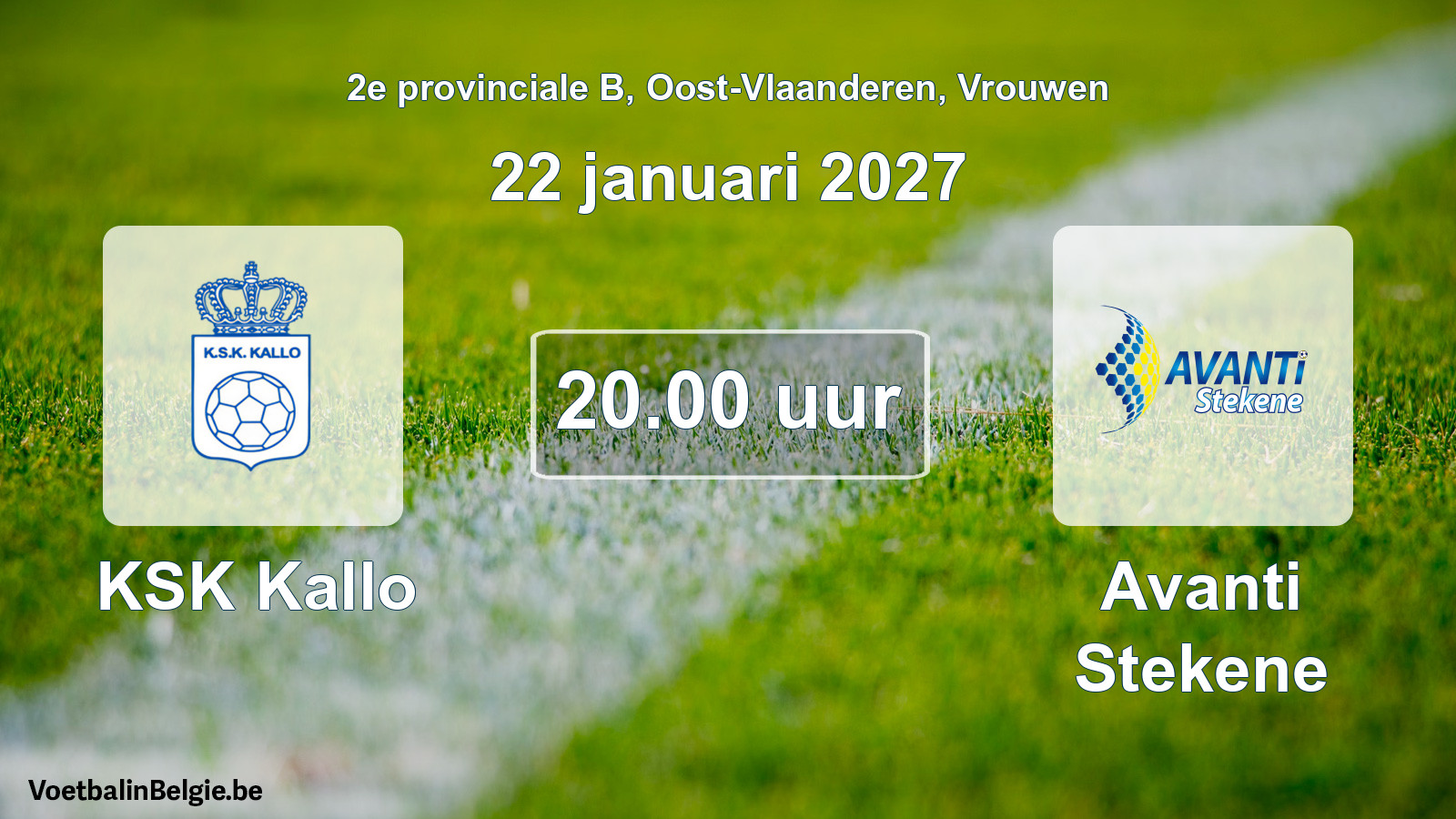 Geplande wedstrijd vrouwenvoetbal: KSK Kallo - Avanti Stekene (22 januari 2027)