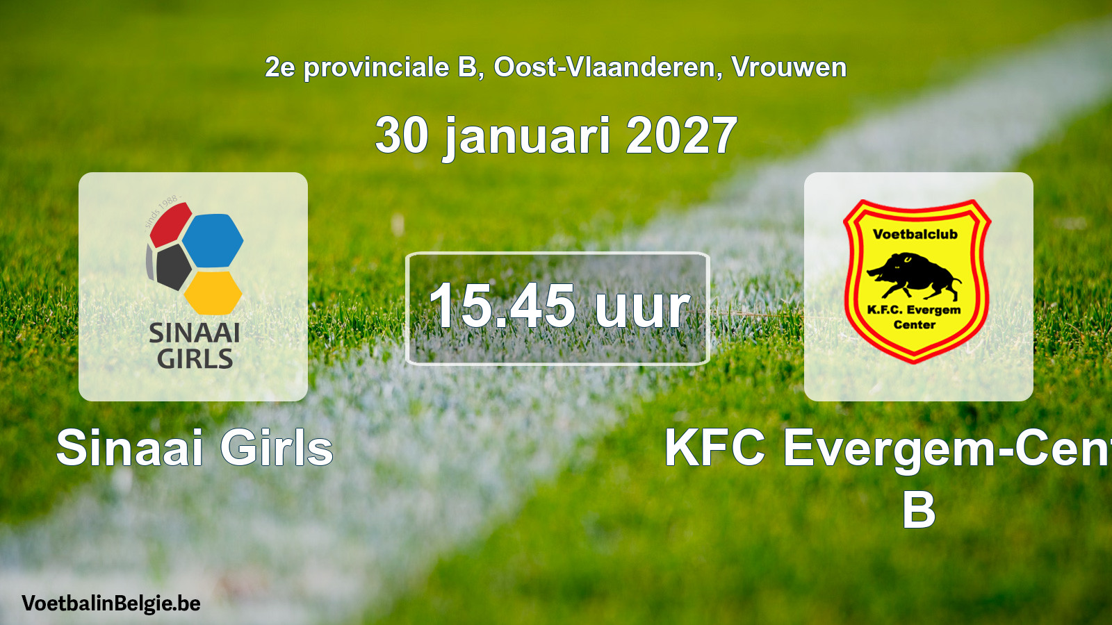Geplande wedstrijd vrouwenvoetbal: Sinaai Girls - KFC Evergem-Center B (30 januari 2027)