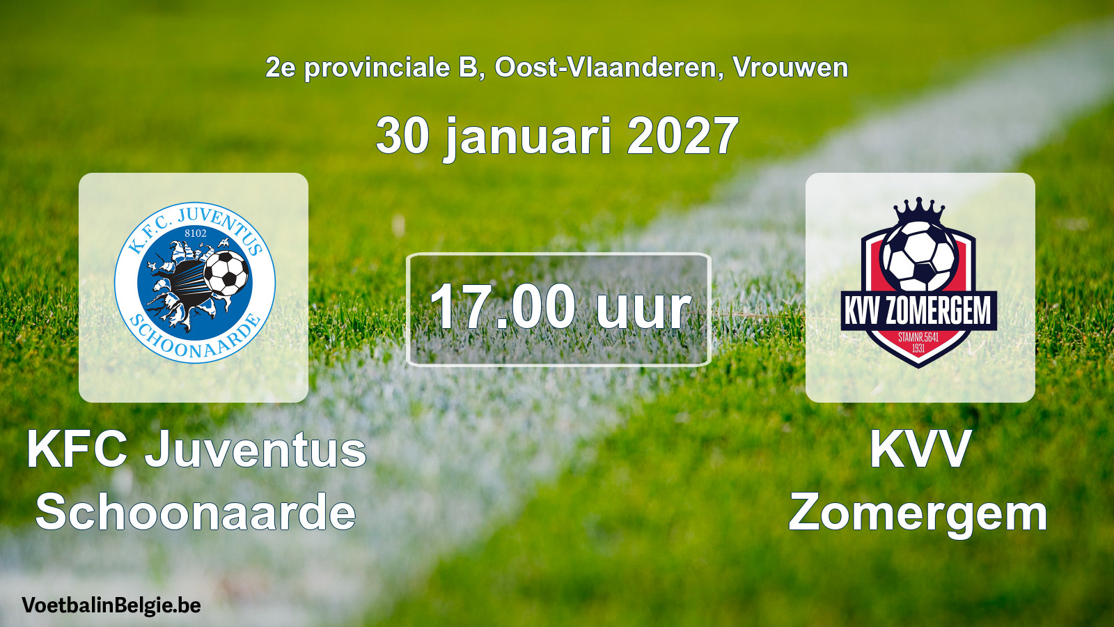 Geplande wedstrijd vrouwenvoetbal: KFC Juventus Schoonaarde - KVV Zomergem (30 januari 2027)