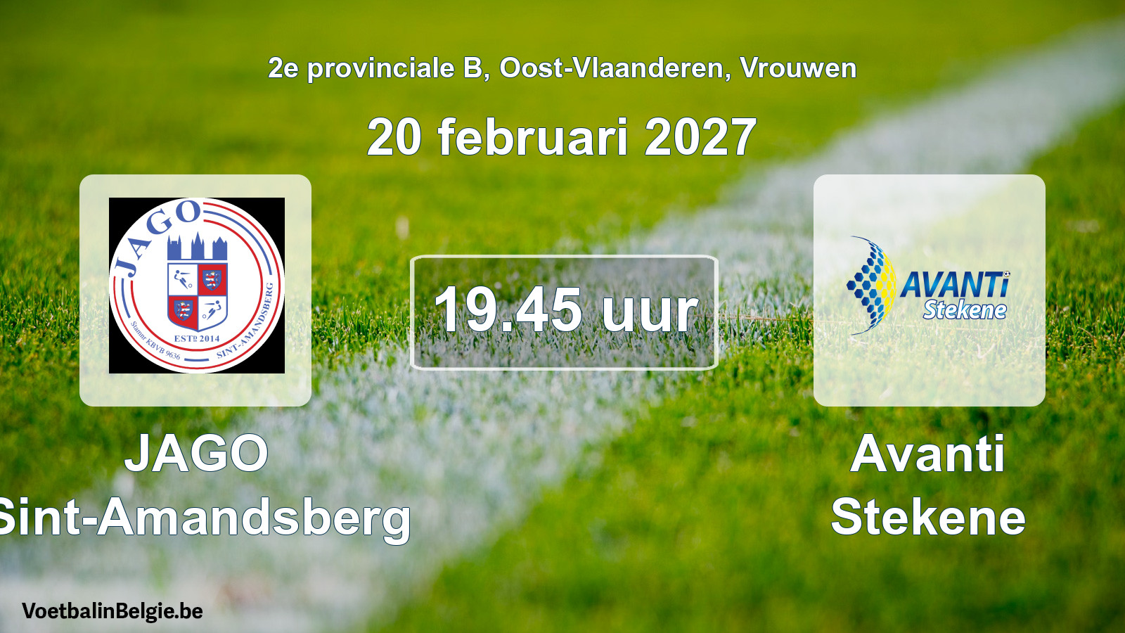 Geplande wedstrijd vrouwenvoetbal: JAGO Sint-Amandsberg - Avanti Stekene (20 februari 2027)