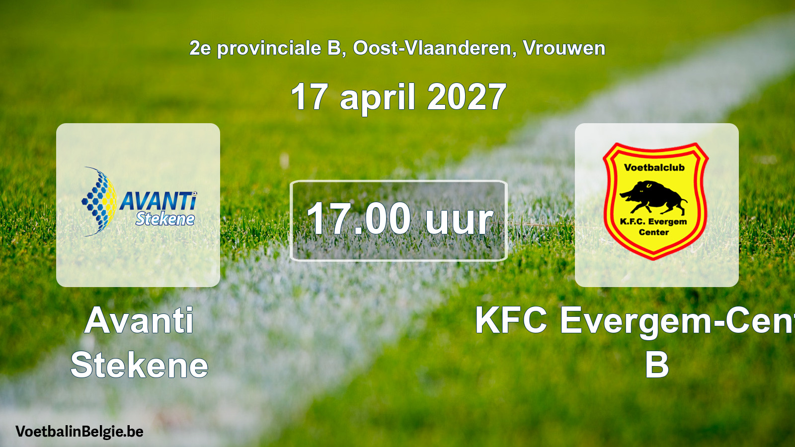 Geplande wedstrijd vrouwenvoetbal: Avanti Stekene - KFC Evergem-Center B (17 april 2027)