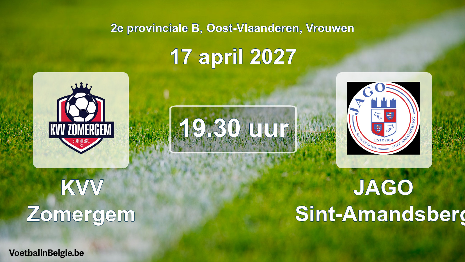Geplande wedstrijd vrouwenvoetbal: KVV Zomergem - JAGO Sint-Amandsberg (17 april 2027)