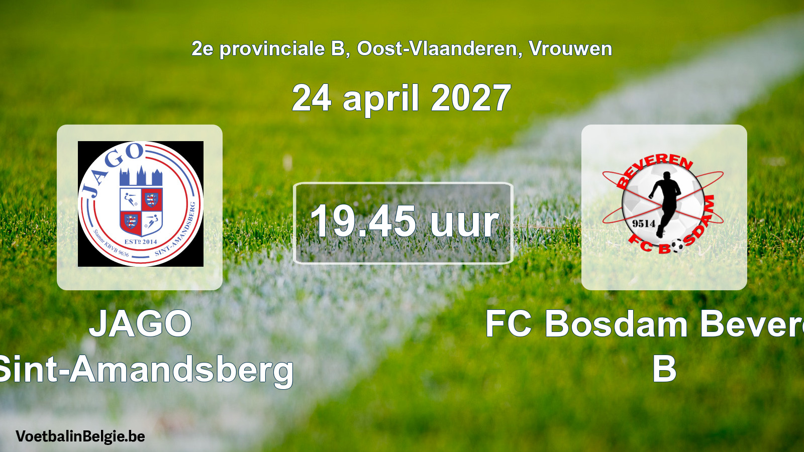 Geplande wedstrijd vrouwenvoetbal: JAGO Sint-Amandsberg - FC Bosdam Beveren B (24 april 2027)