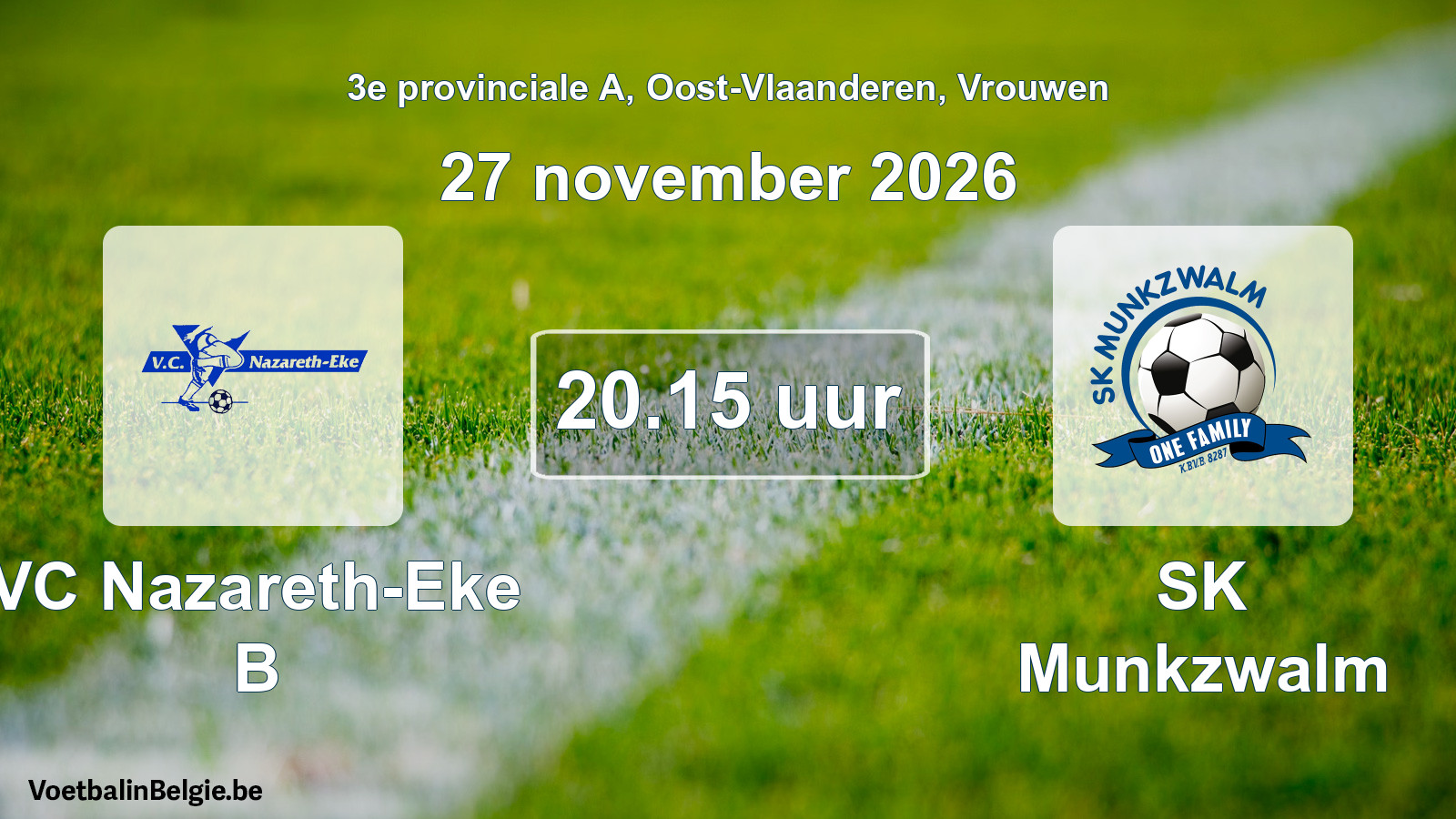 Geplande wedstrijd vrouwenvoetbal: VC Nazareth-Eke B - SK Munkzwalm (27 november 2026)