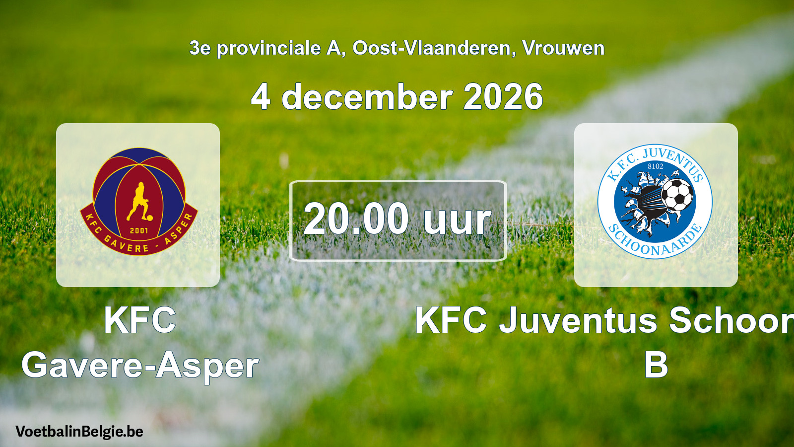 Geplande wedstrijd vrouwenvoetbal: KFC Gavere-Asper - KFC Juventus Schoonaarde B (4 december 2026)