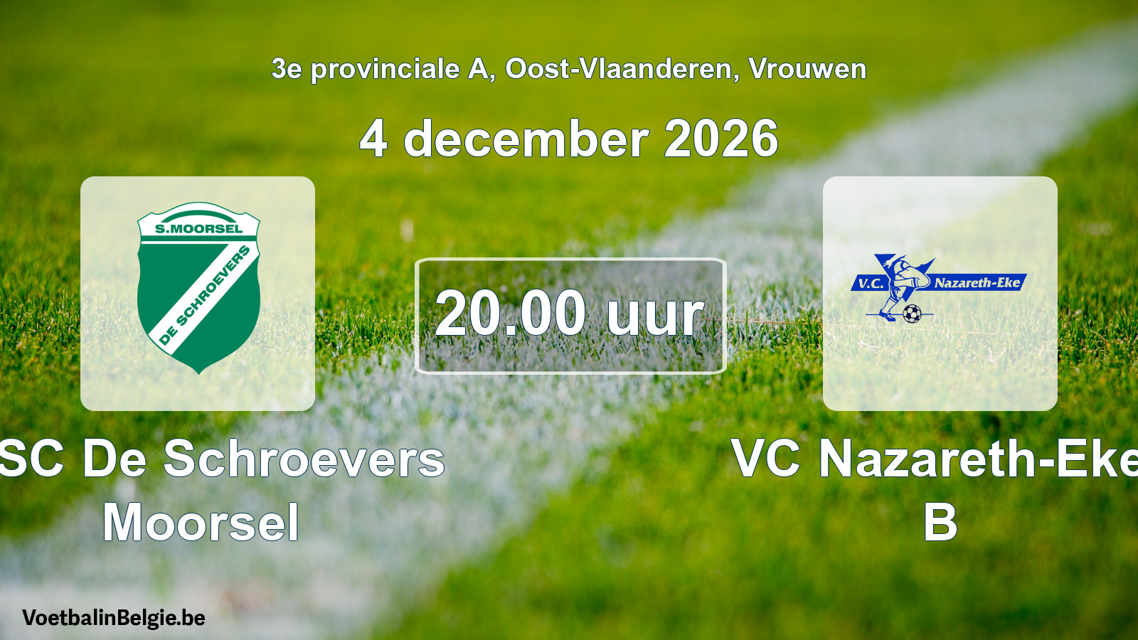 Geplande wedstrijd vrouwenvoetbal: KSC De Schroevers Moorsel - VC Nazareth-Eke B (4 december 2026)