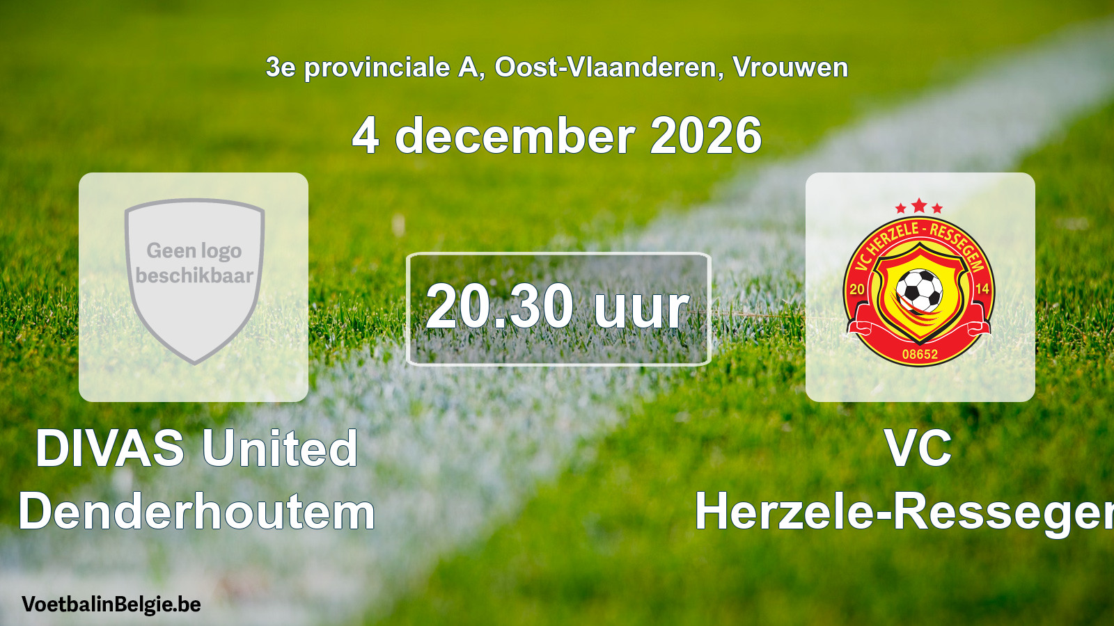 Geplande wedstrijd vrouwenvoetbal: DIVAS United Denderhoutem - VC Herzele-Ressegem (4 december 2026)