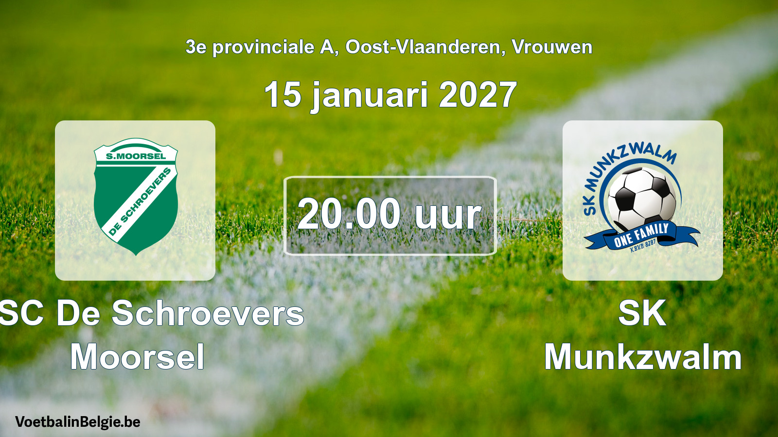 Geplande wedstrijd vrouwenvoetbal: KSC De Schroevers Moorsel - SK Munkzwalm (15 januari 2027)
