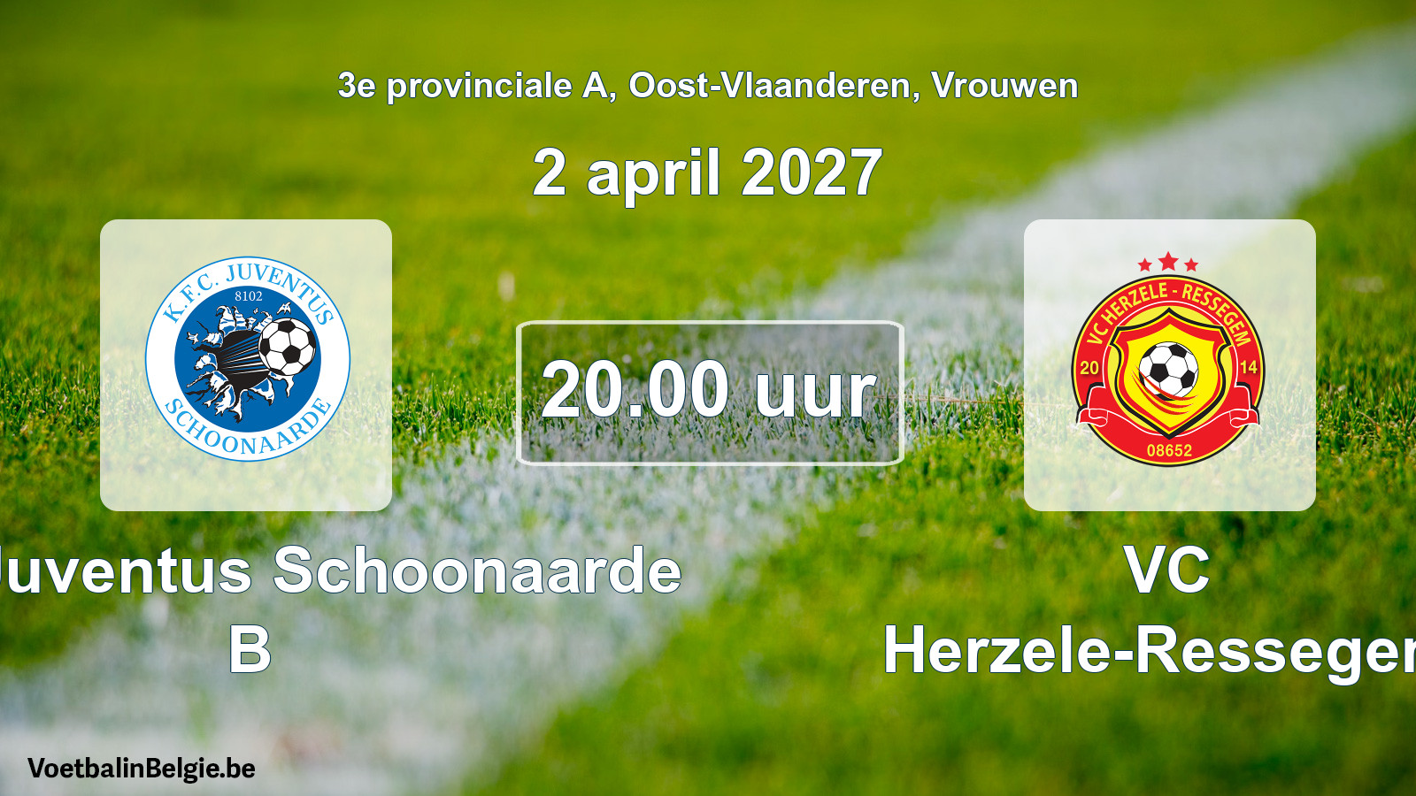 Geplande wedstrijd vrouwenvoetbal: KFC Juventus Schoonaarde B - VC Herzele-Ressegem (2 april 2027)