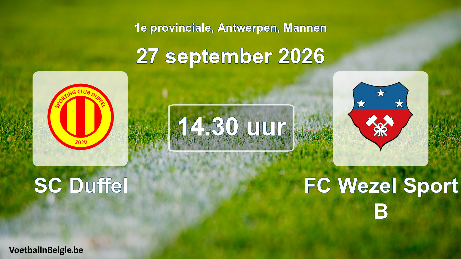 Scheduled match men football: SC Duffel - FC Wezel Sport B (27 September 2026)