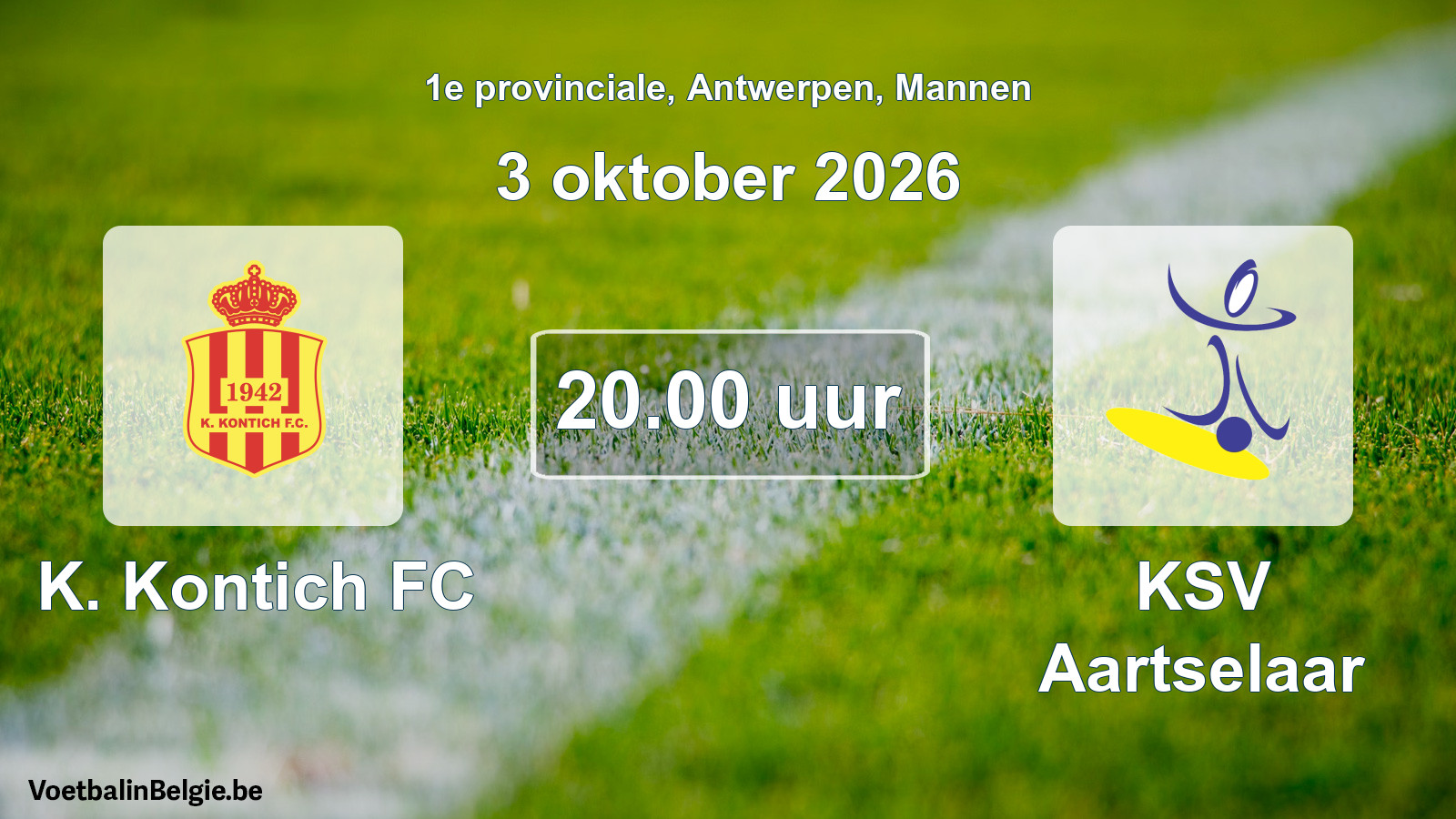 Match prévu football hommes: K. Kontich FC - KSV Aartselaar (3 octobre 2026)