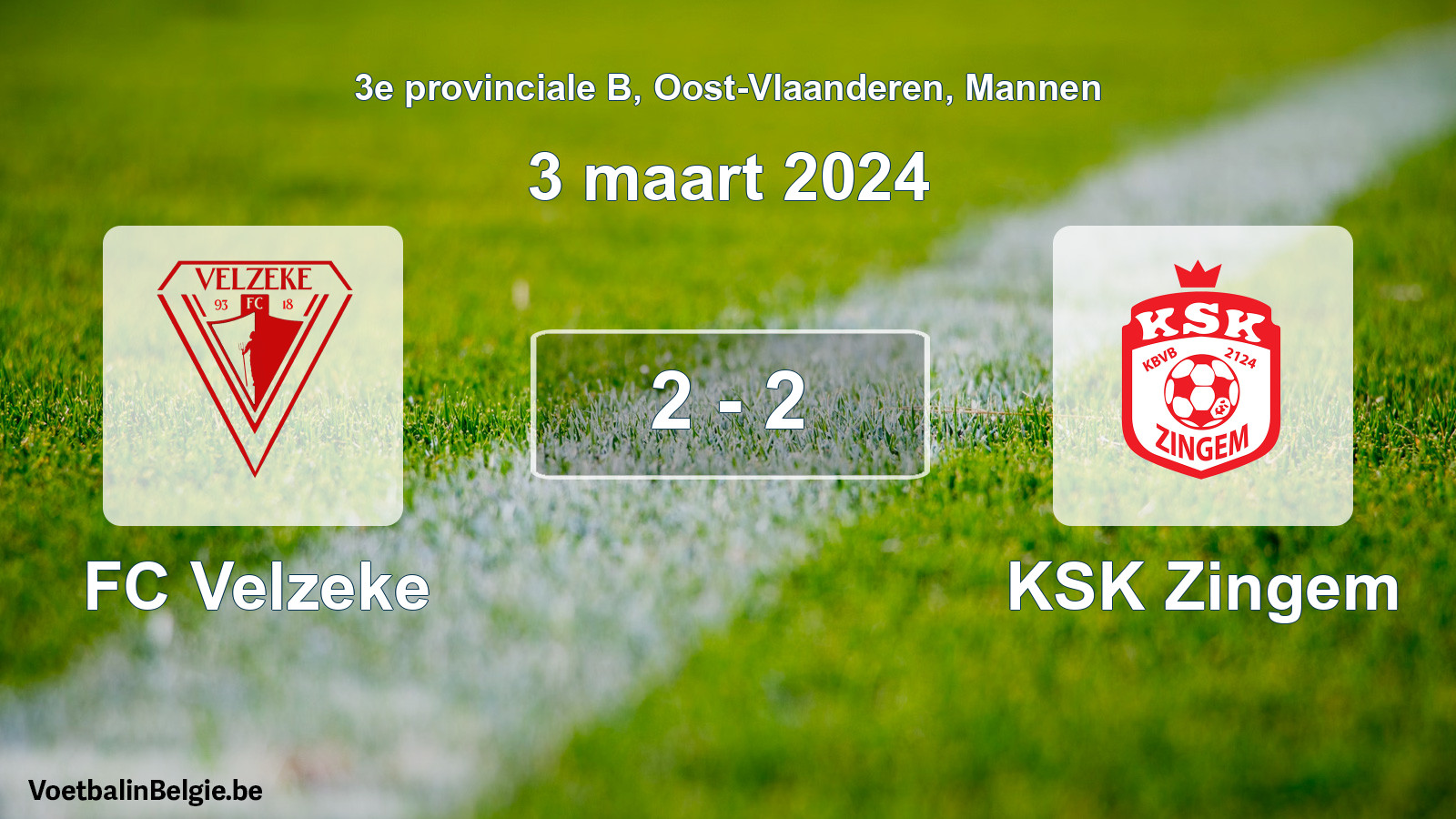 Gespeelde wedstrijd mannenvoetbal: FC Velzeke - KSK Zingem 2 - 2 (3 maart 2024)