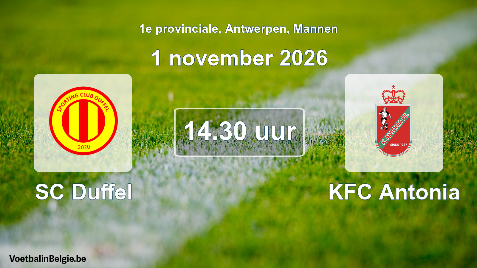 Match prévu football hommes: SC Duffel - KFC Antonia (1 novembre 2026)