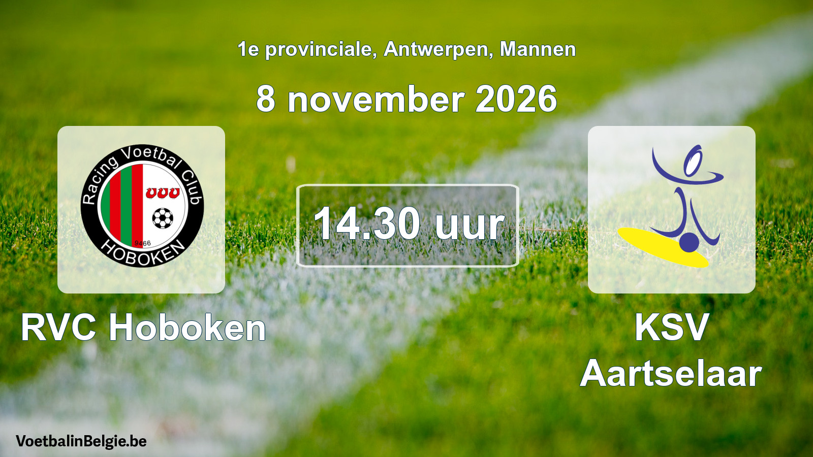 Match prévu football hommes: RVC Hoboken - KSV Aartselaar (8 novembre 2026)