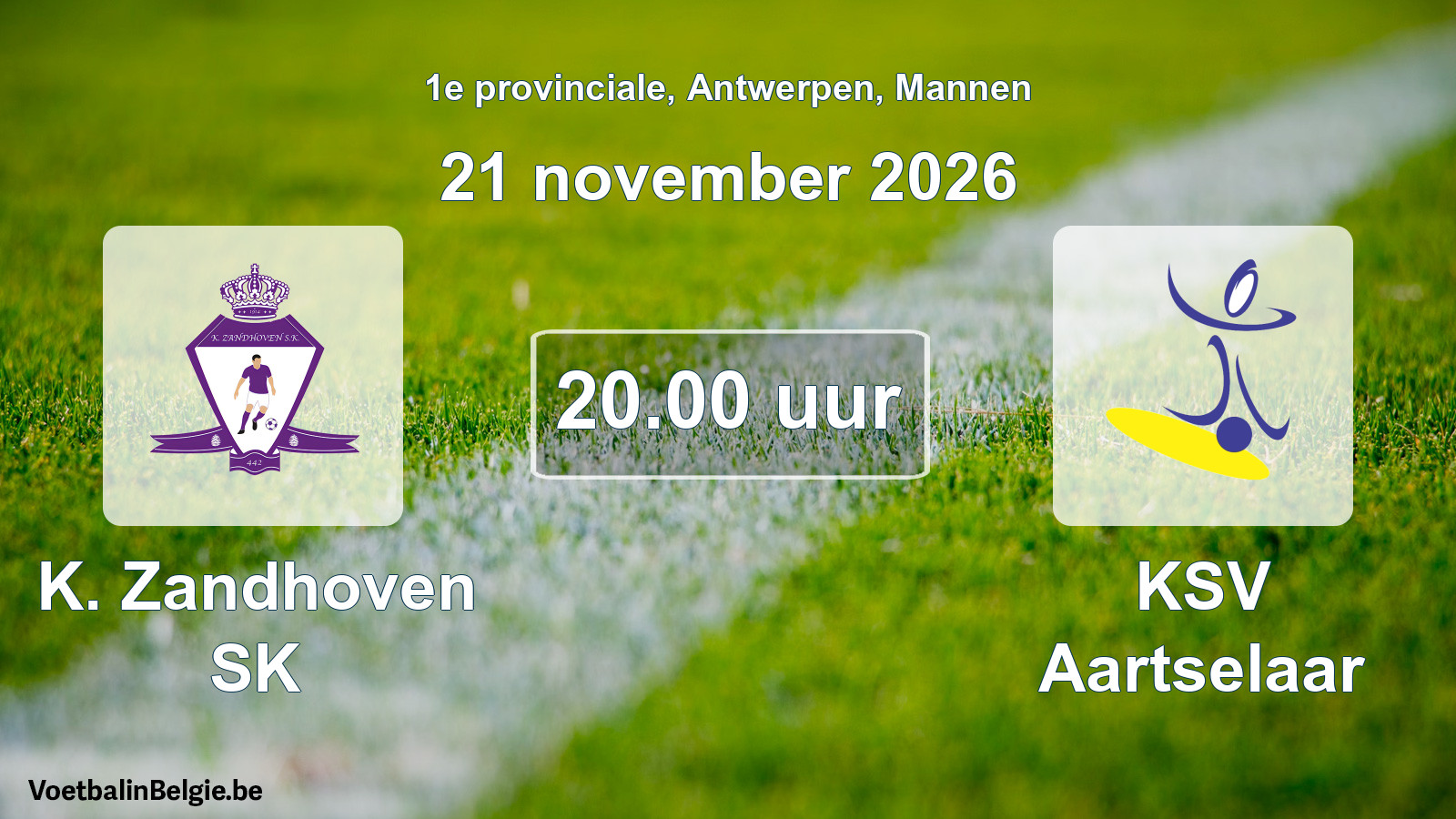 Match prévu football hommes: K. Zandhoven SK - KSV Aartselaar (21 novembre 2026)