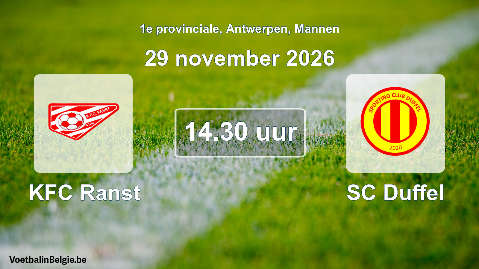 Match prévu football hommes: KFC Ranst - SC Duffel (29 novembre 2026)
