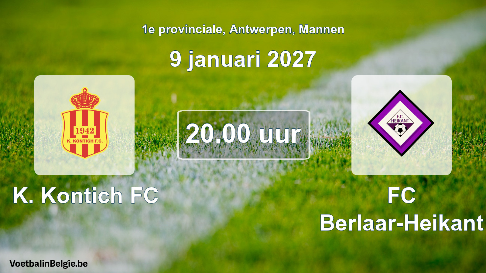Match prévu football hommes: K. Kontich FC - FC Berlaar-Heikant (9 janvier 2027)
