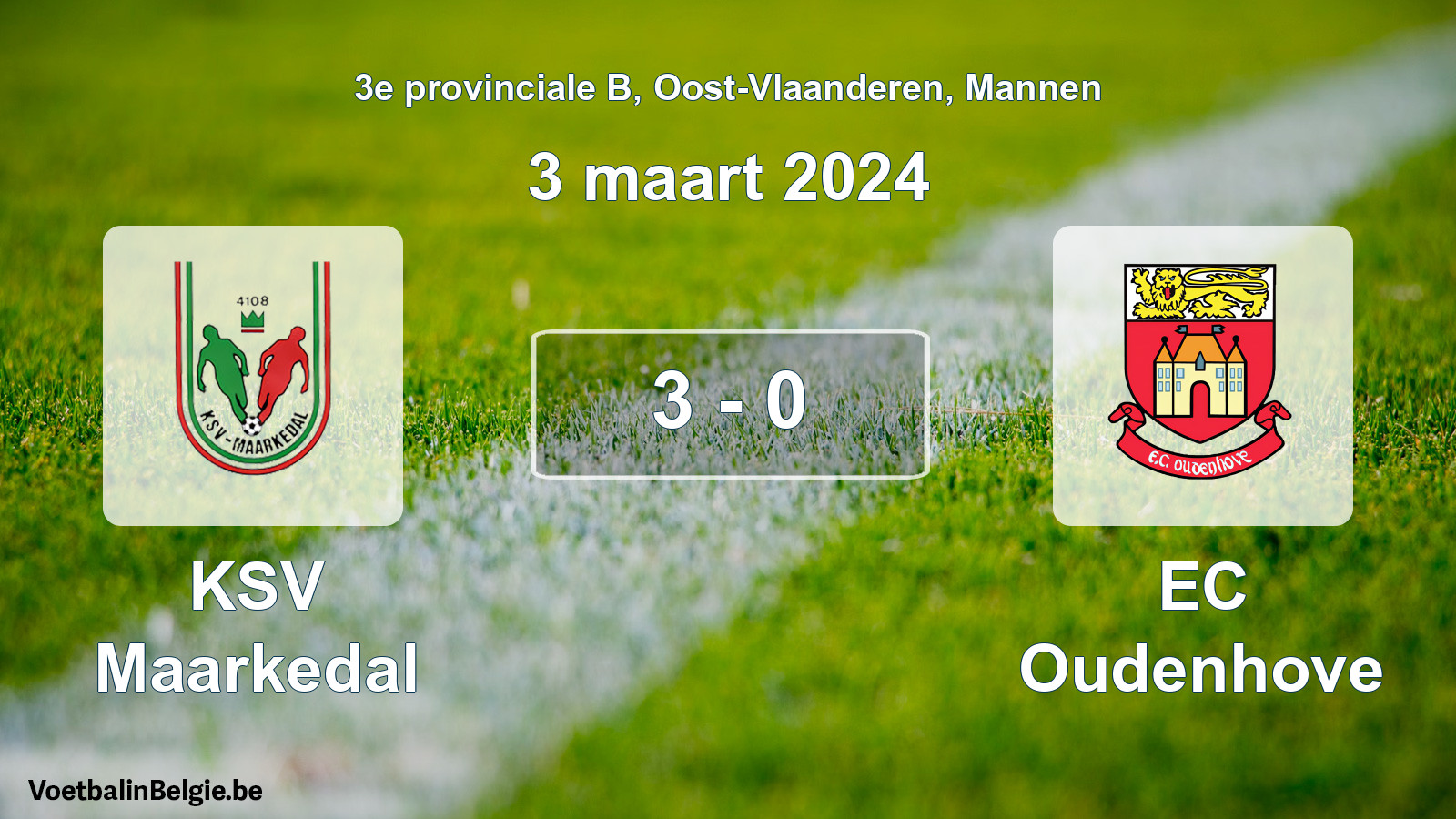 Gespeelde wedstrijd mannenvoetbal: KSV Maarkedal - EC Oudenhove 3 - 0 (3 maart 2024)