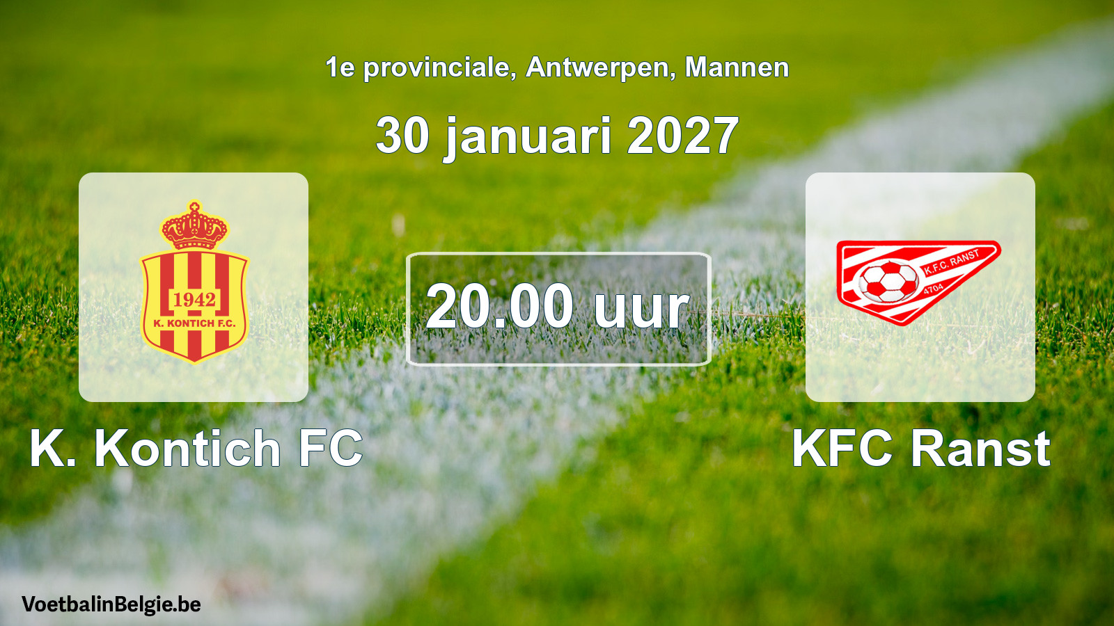 Match prévu football hommes: K. Kontich FC - KFC Ranst (30 janvier 2027)