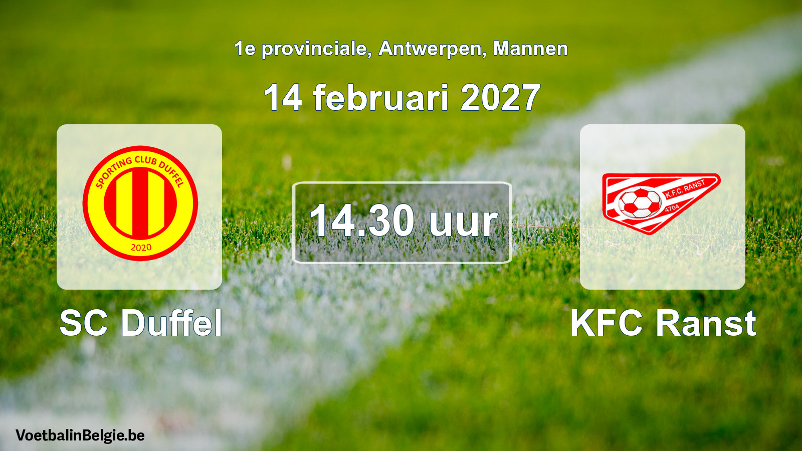 Match prévu football hommes: SC Duffel - KFC Ranst (14 février 2027)