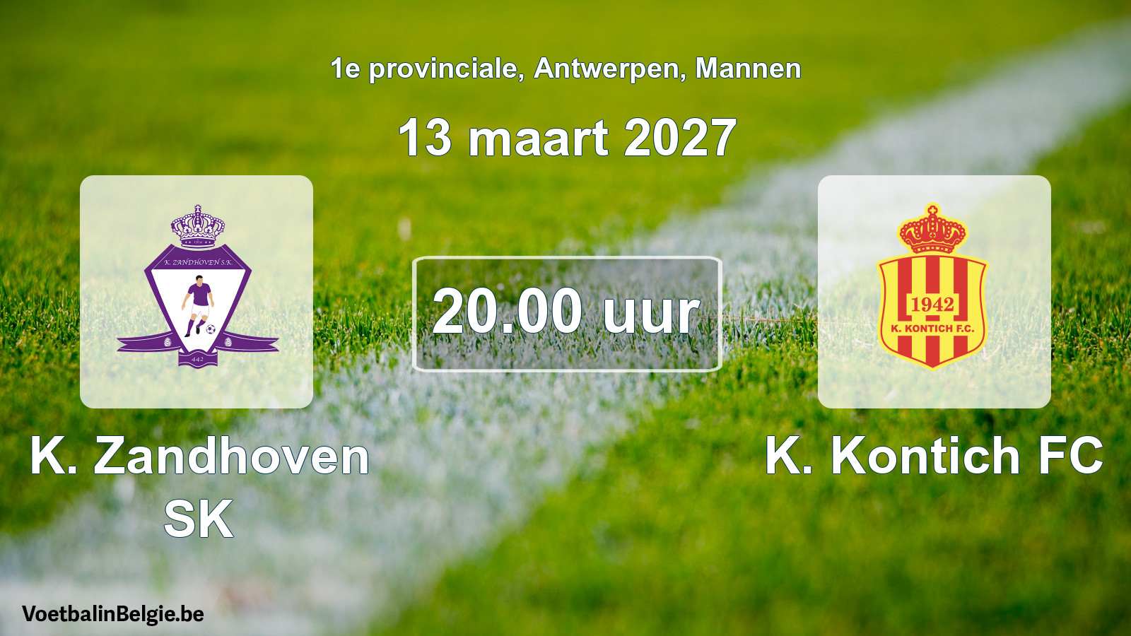 Match prévu football hommes: K. Zandhoven SK - K. Kontich FC (13 mars 2027)