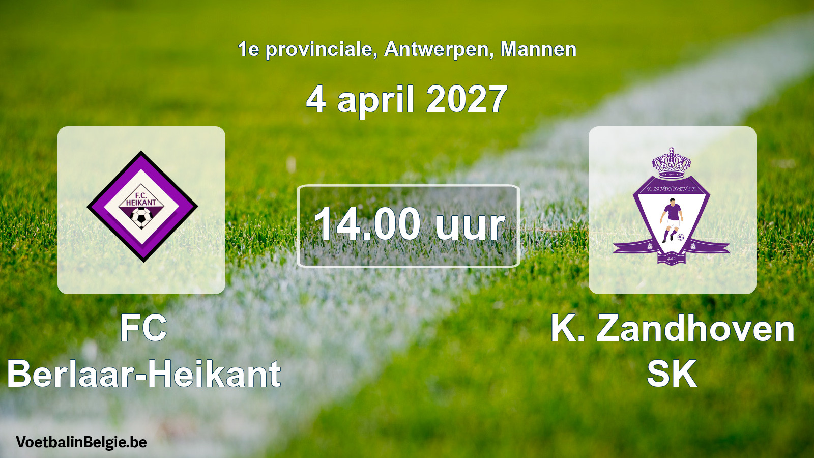 Match prévu football hommes: FC Berlaar-Heikant - K. Zandhoven SK (4 avril 2027)