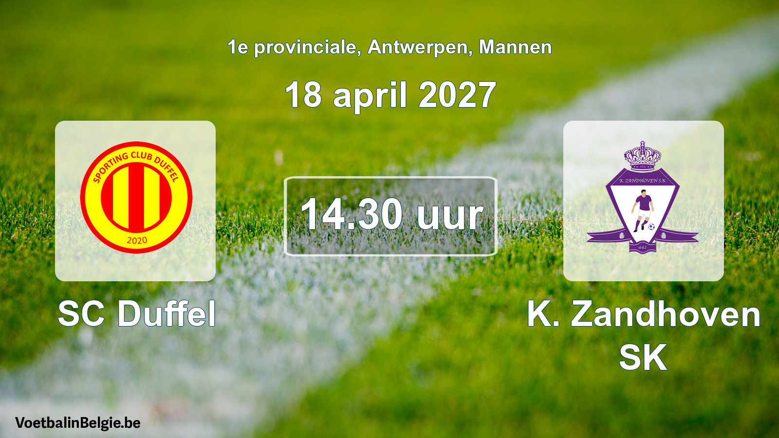 Match prévu football hommes: SC Duffel - K. Zandhoven SK (18 avril 2027)