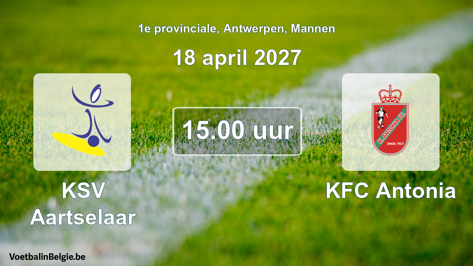 Match prévu football hommes: KSV Aartselaar - KFC Antonia (18 avril 2027)