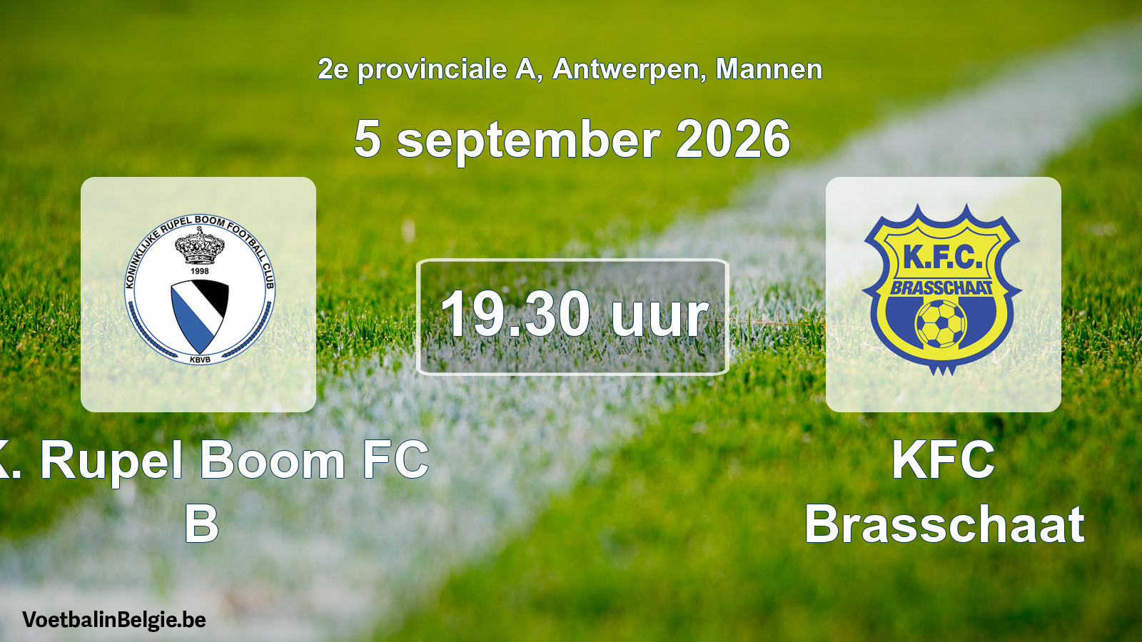 Geplande wedstrijd mannenvoetbal: K. Rupel Boom FC B - KFC Brasschaat (5 september 2026)
