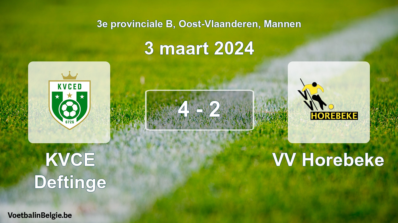 Gespeelde wedstrijd mannenvoetbal: KVCE Deftinge - VV Horebeke 4 - 2 (3 maart 2024)