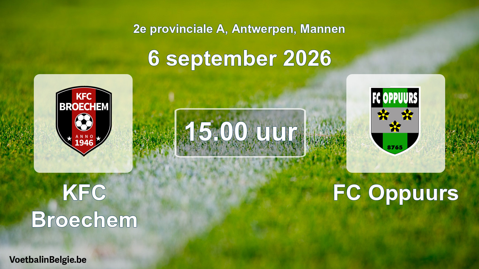 Geplande wedstrijd mannenvoetbal: KFC Broechem - FC Oppuurs (6 september 2026)