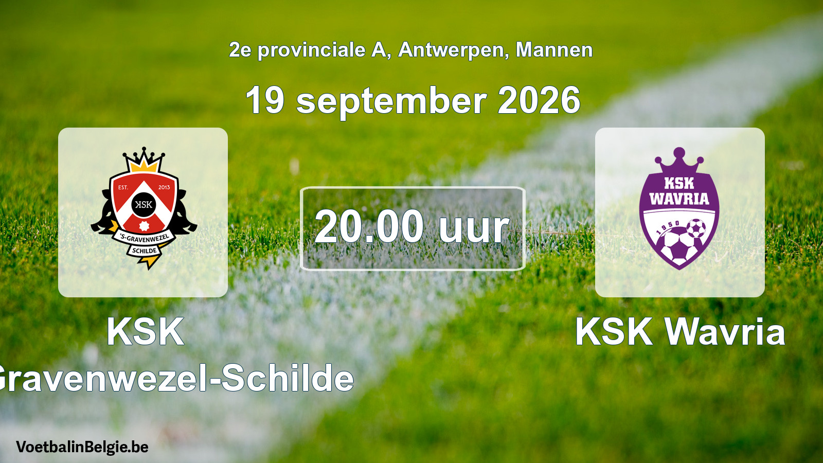 Geplande wedstrijd mannenvoetbal: KSK 's-Gravenwezel-Schilde - KSK Wavria (19 september 2026)