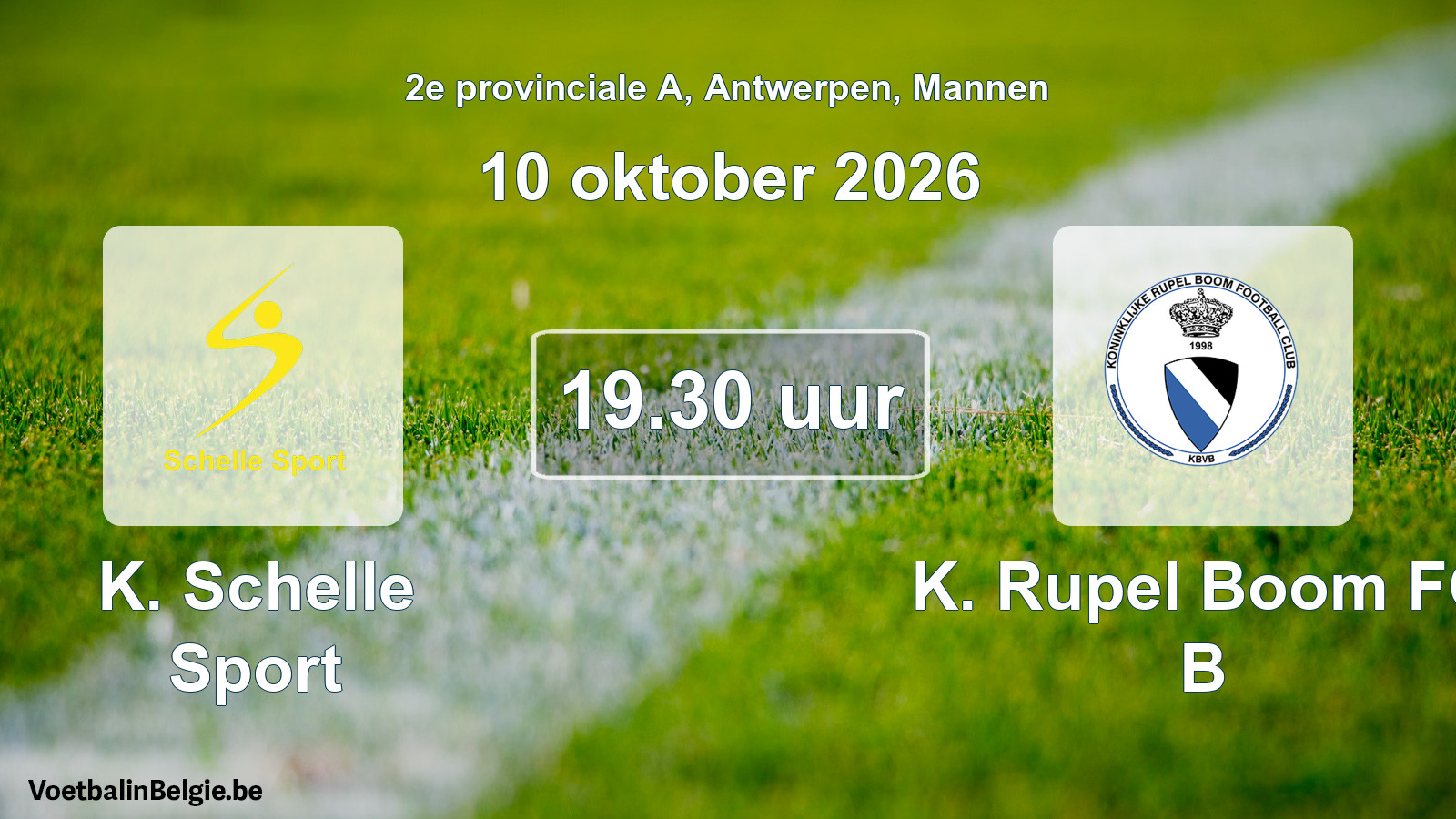 Geplande wedstrijd mannenvoetbal: K. Schelle Sport - K. Rupel Boom FC B (10 oktober 2026)