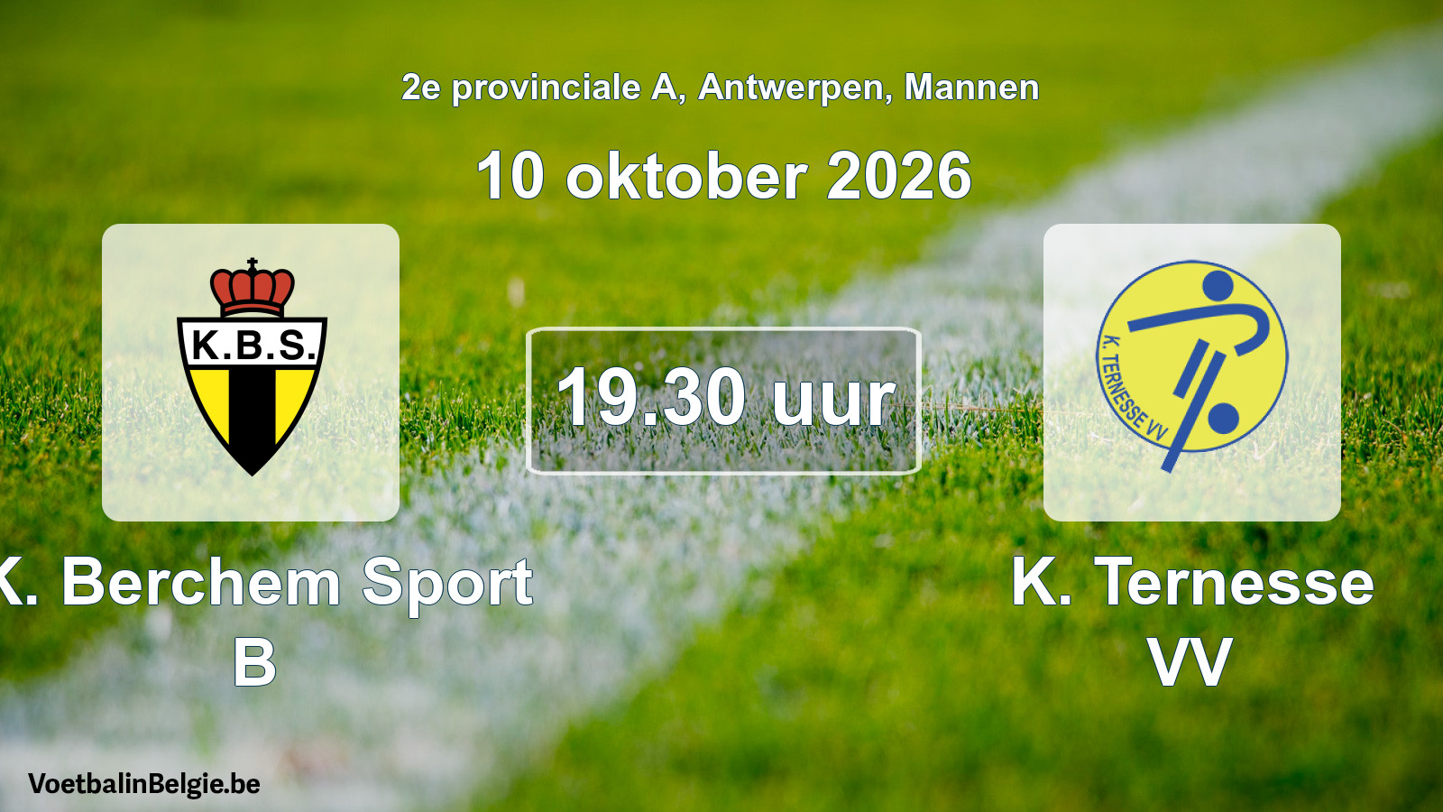 Geplande wedstrijd mannenvoetbal: K. Berchem Sport B - K. Ternesse VV (10 oktober 2026)