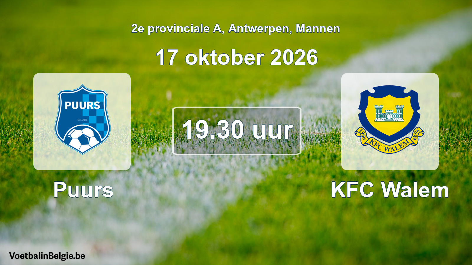 Geplande wedstrijd mannenvoetbal: Puurs - KFC Walem (17 oktober 2026)