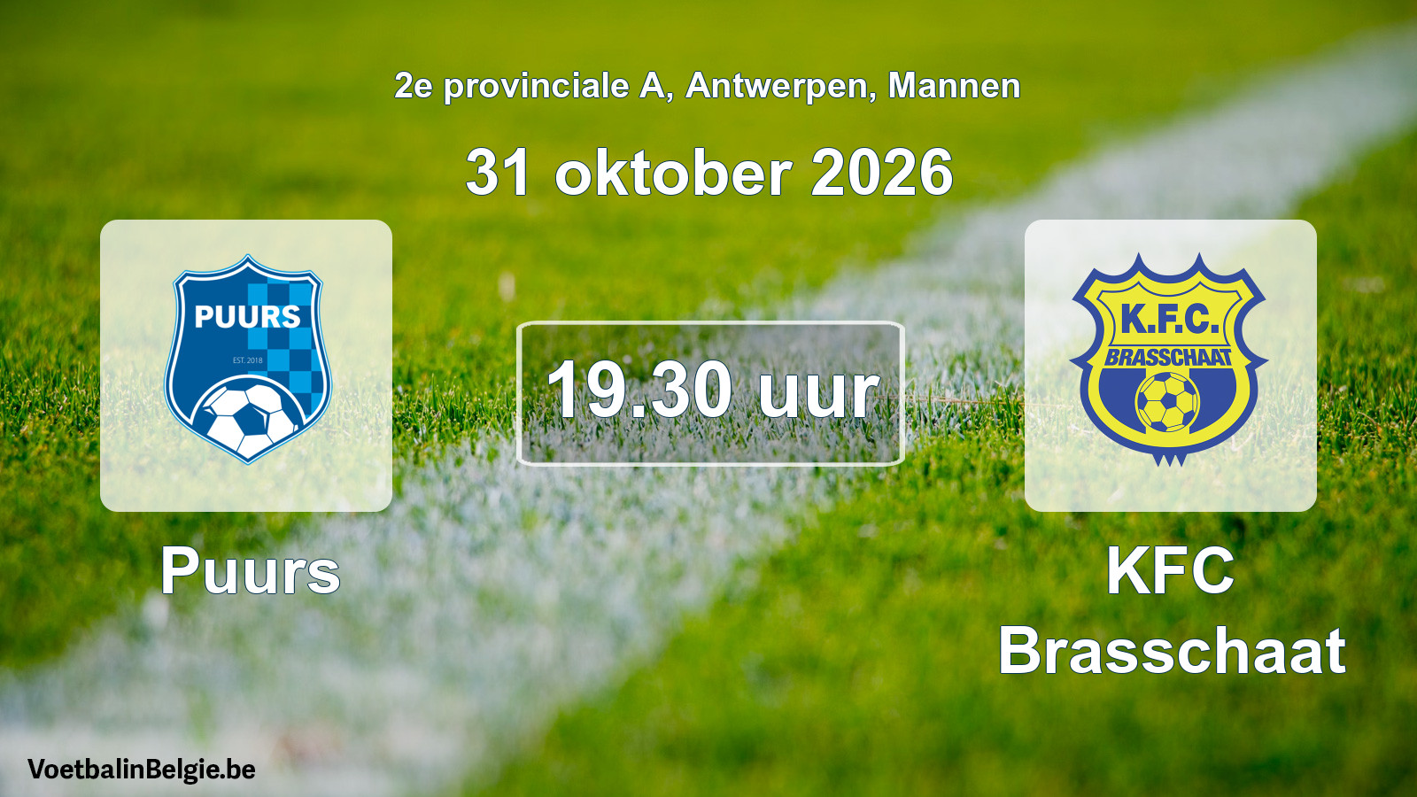 Geplande wedstrijd mannenvoetbal: Puurs - KFC Brasschaat (31 oktober 2026)