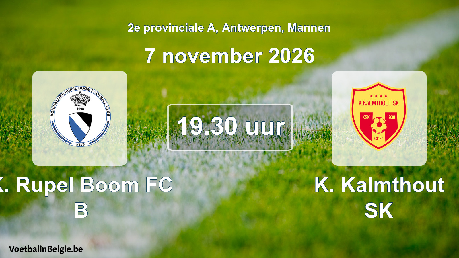 Geplande wedstrijd mannenvoetbal: K. Rupel Boom FC B - K. Kalmthout SK (7 november 2026)